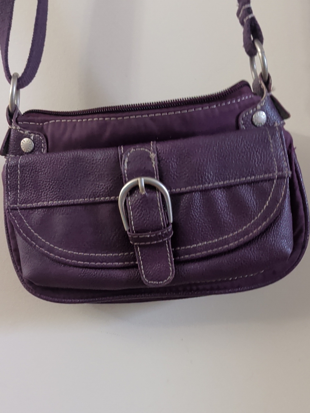 Purple Pebbled Leather Buckle Crossbody Bag